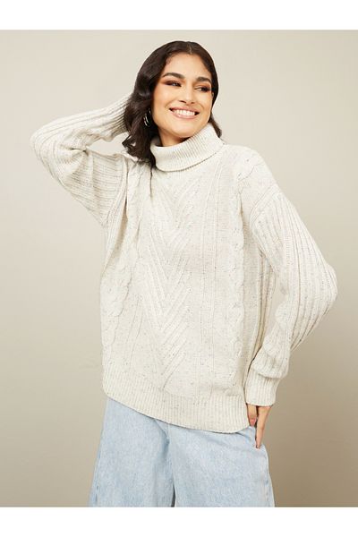 Styli Regular Fit Turtle Neck Cable Knit Sweater