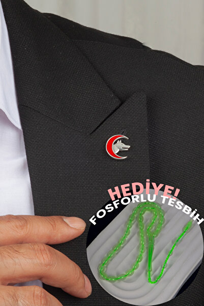 klas gümüş Gümüş 925 Ayar Hilal Kurt Figürlü Yaka Rozeti