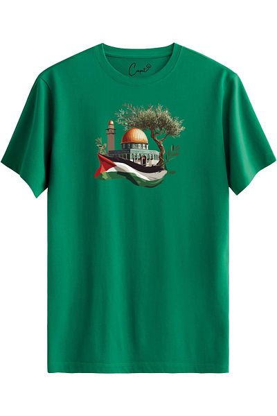 Çapıt Mânecă scurtă verde - 100% bumbac, tricou cu imprimeu Palestina Ierusalim