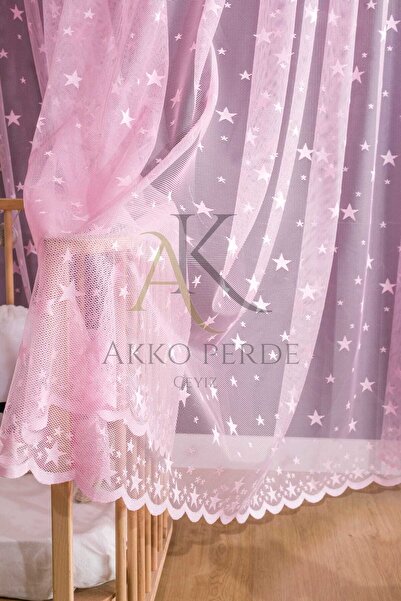 Karesi Pink Big Star Sparse Pleated Tulle Curtain