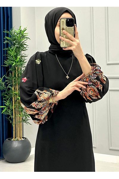 CNG MODA Plus Size Sleeve Embroidered Hijab Dress