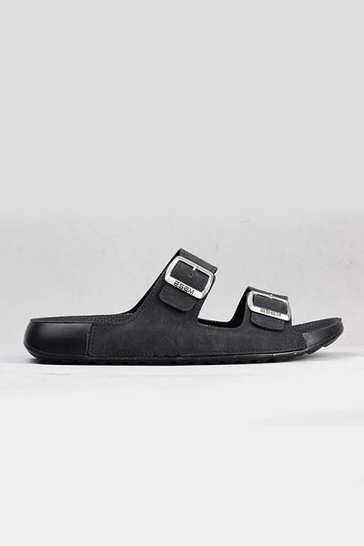 YILDIRIM AYAKKABICILIK Men's Orthopedic Black Esem - Double Buckle Banded Slippers