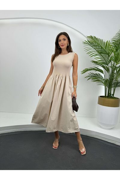 Elif Özbey Butik Φόρεμα Maxi - Πέτρινο Top Ribbed