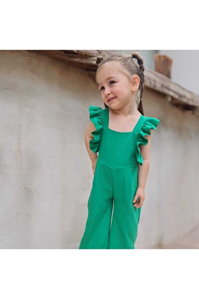 BEBEĞİME ÇORAP Children's Jumpsuit with Straps and Buttons - Ruffle Salopet