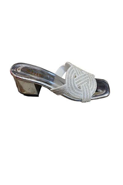 Shoes Papuci de seară pentru femei, cu detaliu de piatră, gros și cu toc scurt