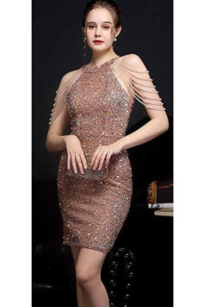 hilaltrendd Hilaltrend halter yaka taş detaylı mini elbise