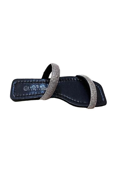 Shoes شبشب نسائي بتفاصيل حجرية - نعل رفيع عادي