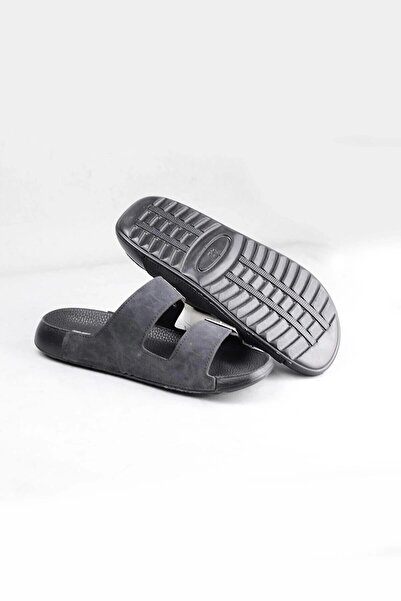 YILDIRIM AYAKKABICILIK Men's Orthopedic Black Esem - Double Buckle Banded Slippers