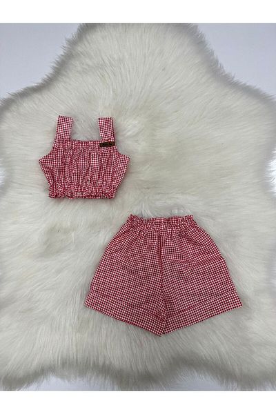 Moda Lina Girl's Crop & Shorts Set - Gingham Pattern