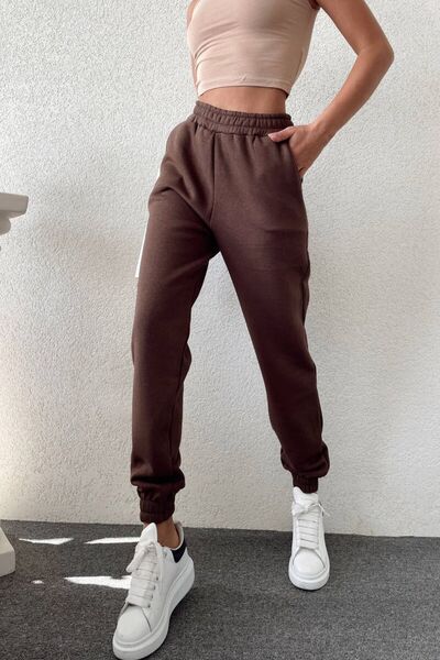 Zechka Γυναικείο καφέ φούτερ με τρεις κλωστές με επένδυση (ZCK0577)