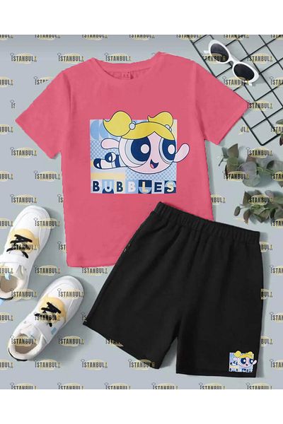 aynewmoda Set de tricouri și pantaloni scurți cu imprimeu Power Puff Girls