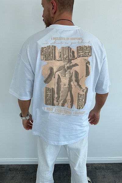 MADZEYMODA Λευκό μπλουζάκι Oversize - Crew Neck, Back Printed