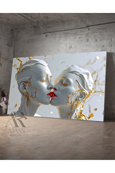 AR AJANS KANVAS TABLO Kintsugi îmbrățișează cuplu îmbrățișat cu vene aurii PI...