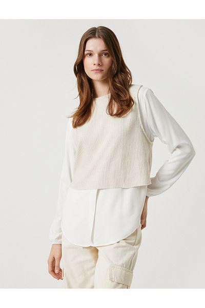 Koton Strickpullover, detailliertes Hemd mit langen Ärmeln
