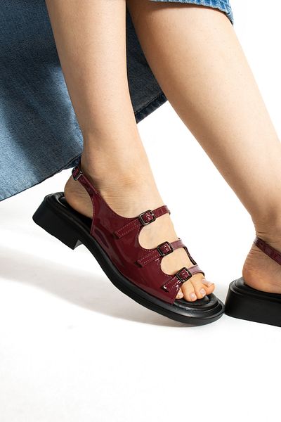 PATİSHOES BOREX-ASTAR Women's Heeled Shoes - Double Buckle, Claret Red Patent Leather