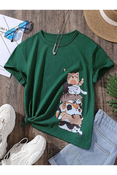 DAXİS Sportwear Company Tricou imprimat cu pisici pentru copii - Tricou cu decolteu
