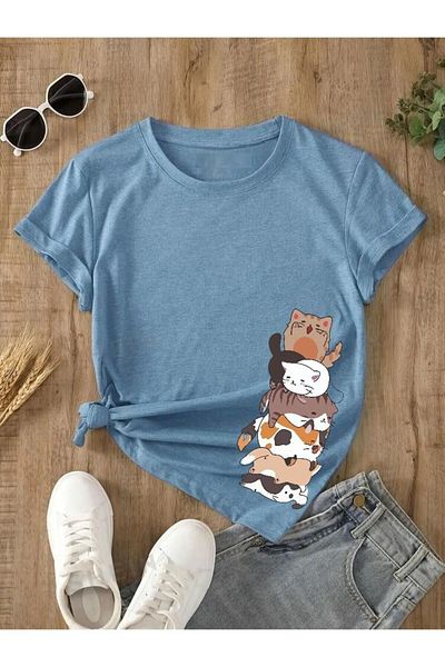 DAXİS Sportwear Company Tricou imprimat cu pisici pentru copii - Tricou cu decolteu