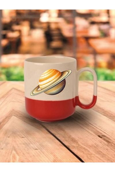 lili hediyelik Red Saturn Printed Ceramic Tea and Coffee Gift Cup - Gift for Lover