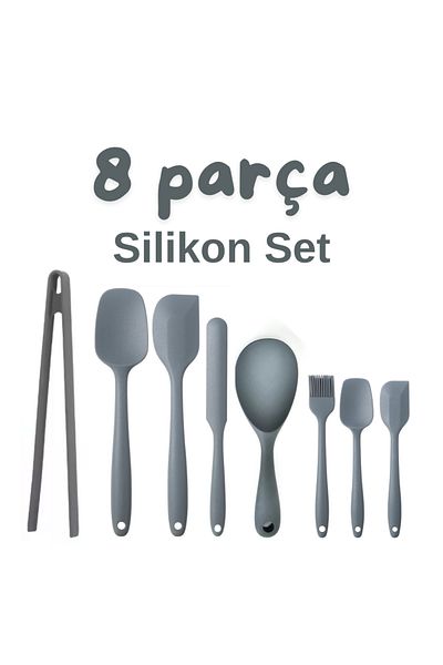 sengenegel 8 Piece Fireproof Non-Stick Kitchen Set - Silicone Pastry, Egg Brush, Spoon, Knife and Spatula