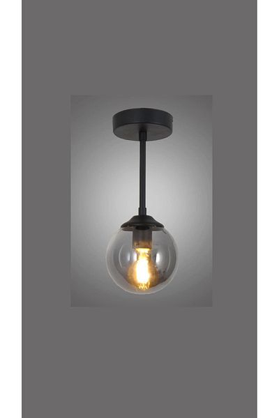 OSC HOME AYDINLATMA TASARIM Black Smoked Single Chandelier - Glass Ceiling Plate Sports