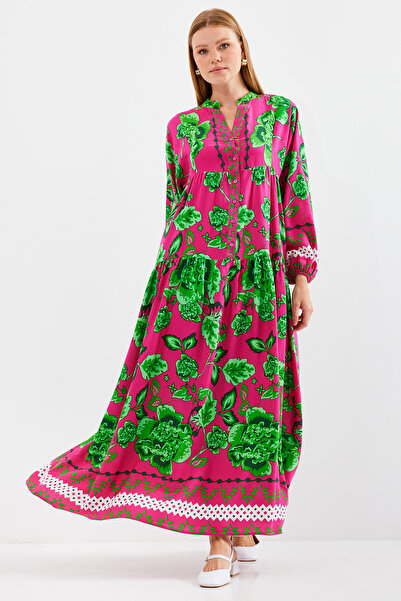 Bigdart Tmavě růžové zelené viskózové dámské hidžábové šaty - 2423