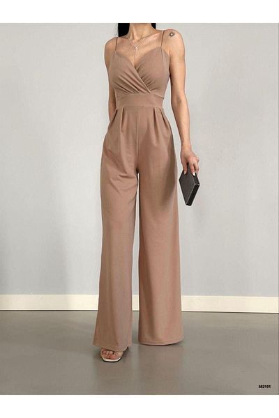 pelinzen Ecru Wide Leg Imported Crepe Jumpsuit - New Season (COLORFUL)