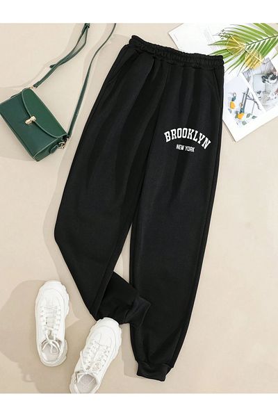 Mella&Co Unisex Μαύρο παντελόνι Jogger με στάμπα πεταλούδας