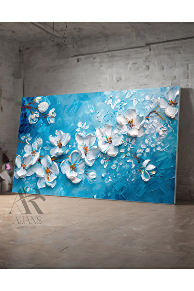 AR AJANS KANVAS TABLO Pictură pe pânză cu flori albe albastre