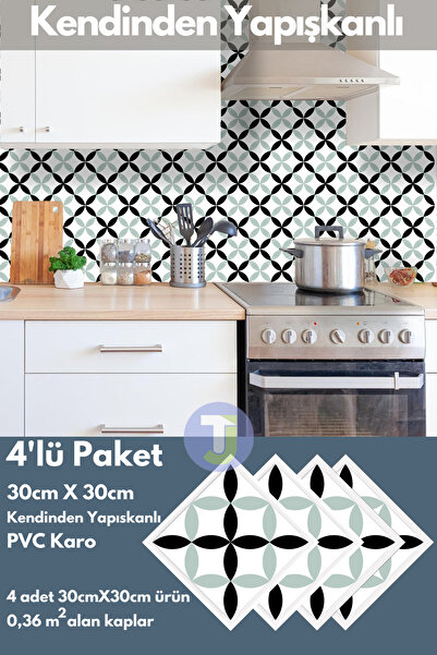 Technojet Kendinden Yapışkanlı Karo PVC Mutfak Banyo Tezgah Kaplama Sticker 4Adet 30cm×30cm