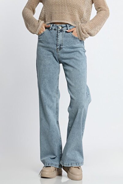 LİMABEL Жіночі сині джинси з високою талією Palazzo Jeans Свободні джинси