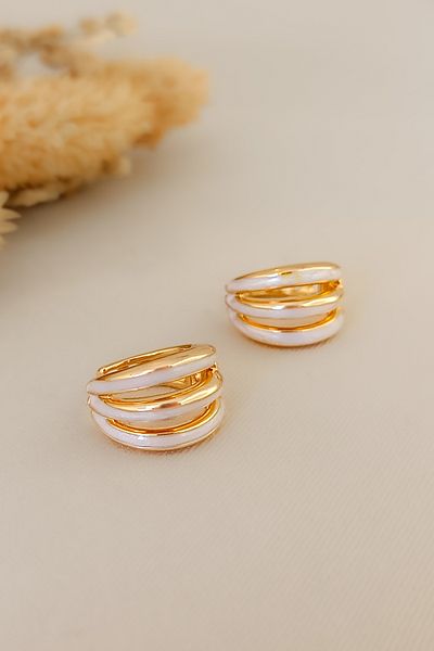 COSİTA Gold Colored White Filling 3-Piece Modern Hoop Dress Clip Earring Set