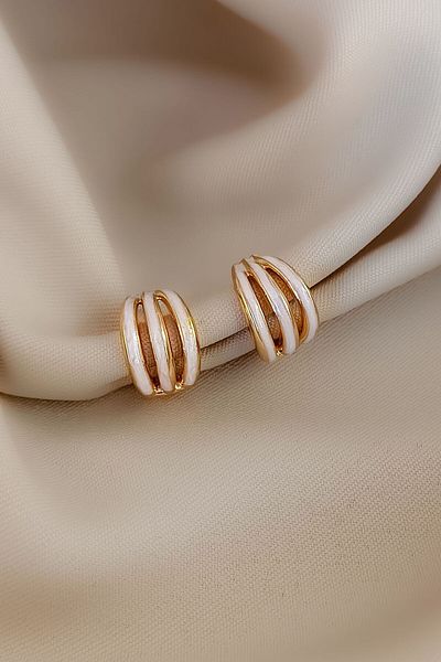 COSİTA Gold Colored White Filling 3-Piece Modern Hoop Dress Clip Earring Set