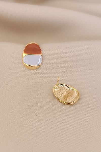 COSİTA Gold Colored Tile White Filling Painting Earrings