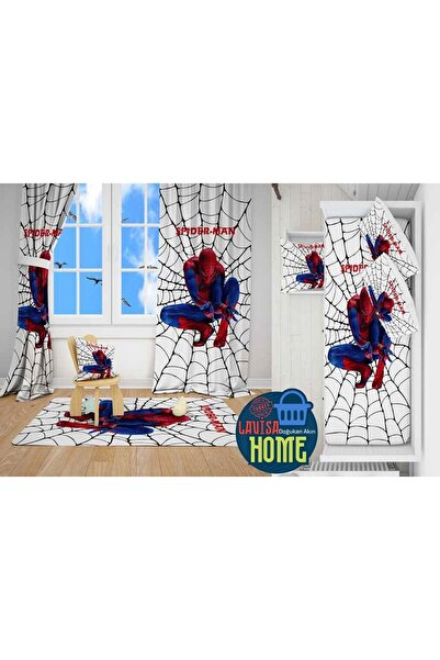 Lavisa Spiderman Model Dijital Baskı 2 fon Perde & Yatak Örtüsü ve Yastık Kıl...