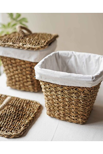 KaiHome İç Korumalı 2Li Hasır Kapaklı 26x26x23cm Patates ve Soğan Sepeti/Sepet
