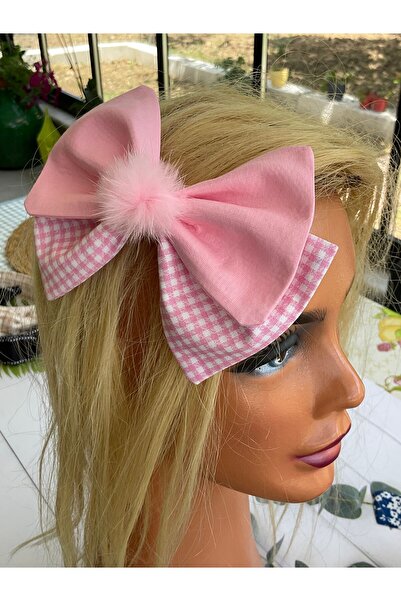 MADE BY PERİ Pink Linen and Gingham Fabric Automatic Butterfly/Bow Buckle Sui...