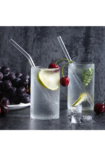 MİS KİTCHEN 6 Pieces Glass Straws - Curved Design