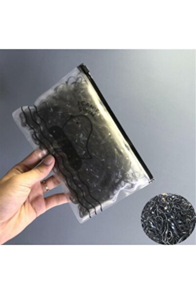 MutluBiDünya Şeffaf Çantalı 500 Adet Parlak Siyah Kopmayan Örgü Saç Lastik To...