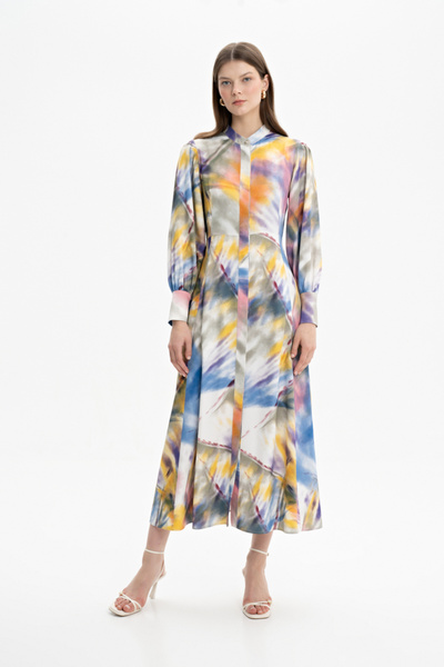 Aker Saten Dokulu Desenli Elbise