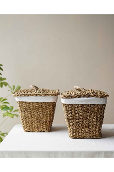 KaiHome İç Korumalı 2Li Hasır Kapaklı 29x29x26cm Patates ve Soğan Sepeti/Sepet