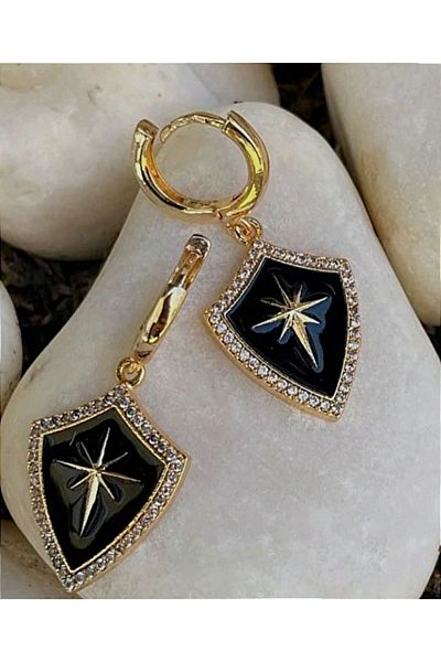 Lika Style Jewellery Gold- Black Polar Star Earrings