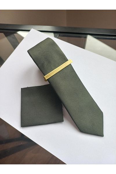 tezgahist DARK KHAKI THIN TIE/HANKET/THEEL NAPE SET