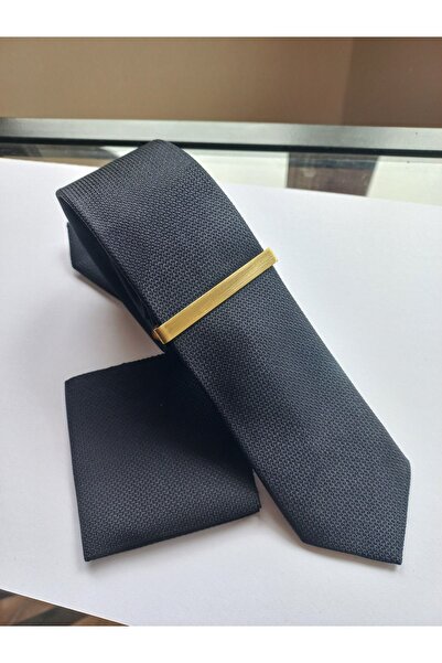 tezgahist مجموعة ربطة عنق/منديل رفيعة باللون الأزرق الداكن