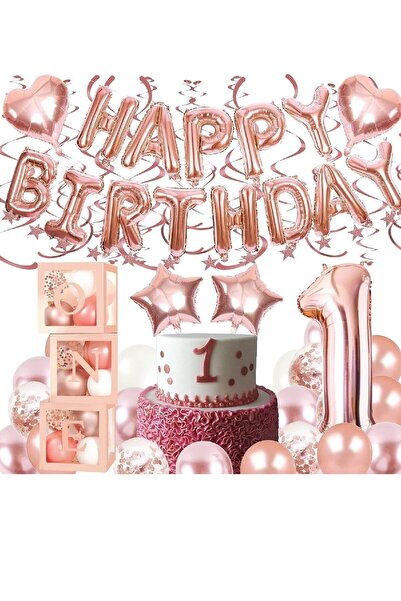 Bkmc Rose Gold 1 Yaş Balon Zinciri Doğum Günü Seti Iyi Ki Doğdun Doğum Günü Seti