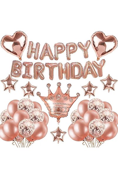 Bkmc Σετ γενεθλίων με κορώνα και καρδιά από ροζ χρυσό
