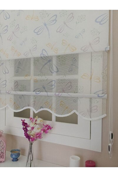 atölyeperde Atölye Perde Çiftli Sistem Renkli Mosquito Baskılı Tül Ve Stor