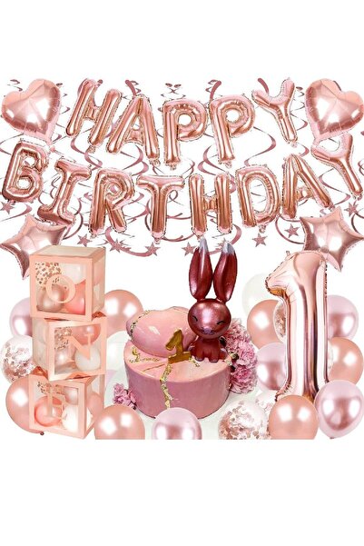 Bkmc Rose Gold 1 Yaş Balon Zinciri Doğum Günü Seti Iyi Ki Doğdun Doğum Günü Seti