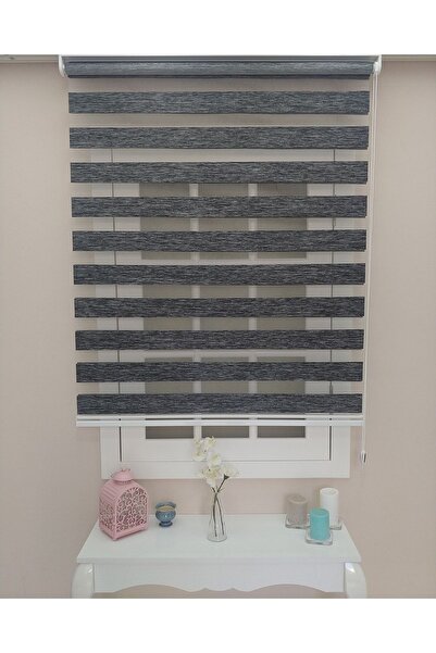 atölyeperde Kırçıllı Siyah Gri Bambu Zebra Stor Perde