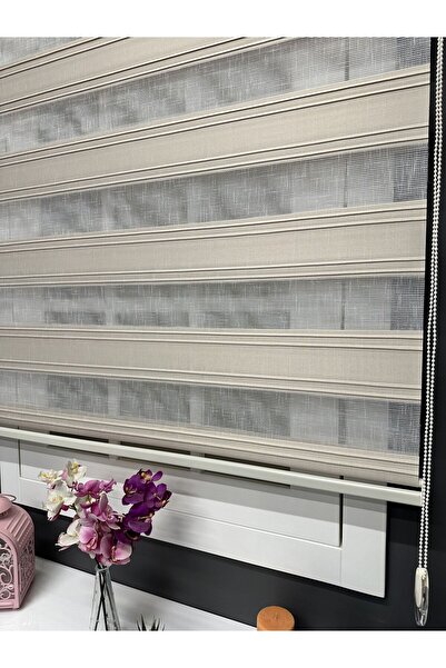 atölyeperde Atölye Perde Krem Şantuk Zemin Desenli Zebra Stor Perde