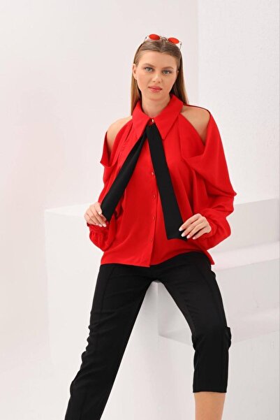 Moda Days Women's Cold Shoulder Shirt Red